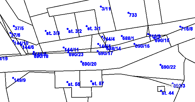 Parcela st. 690/17 v KÚ Vřesce, Katastrální mapa