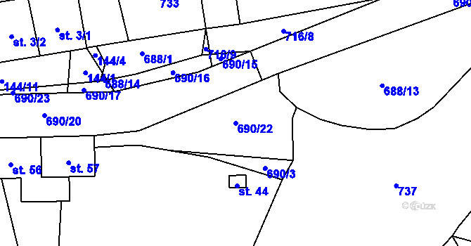 Parcela st. 690/22 v KÚ Vřesce, Katastrální mapa
