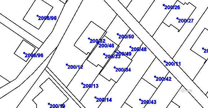 Parcela st. 200/33 v KÚ Vřesina u Bílovce, Katastrální mapa