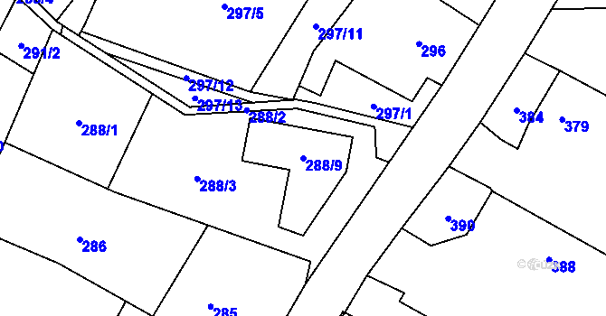 Parcela st. 288/9 v KÚ Vřesina u Bílovce, Katastrální mapa
