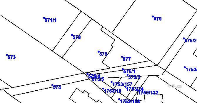 Parcela st. 576 v KÚ Vřesina u Bílovce, Katastrální mapa