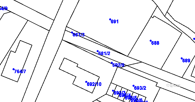 Parcela st. 681/2 v KÚ Vřesina u Bílovce, Katastrální mapa