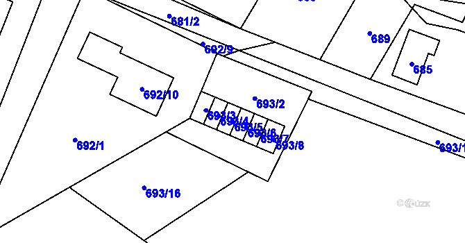 Parcela st. 693/5 v KÚ Vřesina u Bílovce, Katastrální mapa