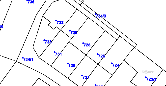 Parcela st. 728 v KÚ Vřesina u Bílovce, Katastrální mapa