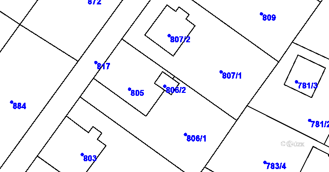 Parcela st. 806/2 v KÚ Vřesina u Bílovce, Katastrální mapa