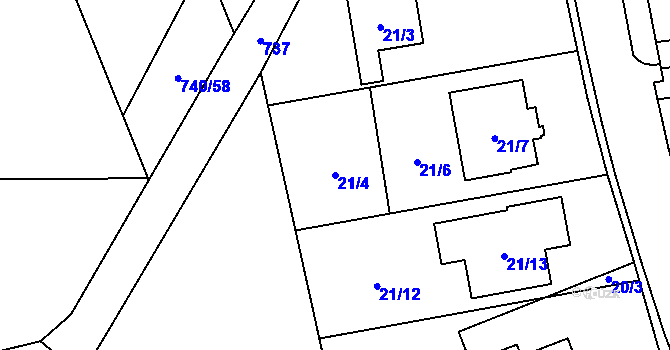 Parcela st. 21/4 v KÚ Vřesina u Opavy, Katastrální mapa