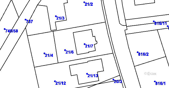 Parcela st. 21/7 v KÚ Vřesina u Opavy, Katastrální mapa