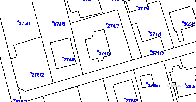 Parcela st. 274/8 v KÚ Vřesina u Opavy, Katastrální mapa