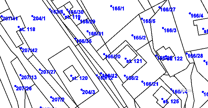 Parcela st. 166/20 v KÚ Tatrovice, Katastrální mapa
