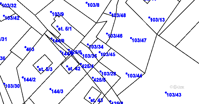 Parcela st. 103/45 v KÚ Spomyšl u Vřesové, Katastrální mapa