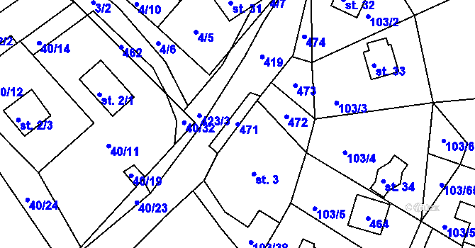 Parcela st. 471 v KÚ Spomyšl u Vřesové, Katastrální mapa