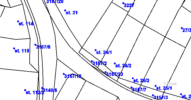 Parcela st. 24/1 v KÚ Vřesovice, Katastrální mapa
