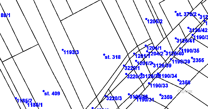 Parcela st. 318 v KÚ Vřesovice, Katastrální mapa