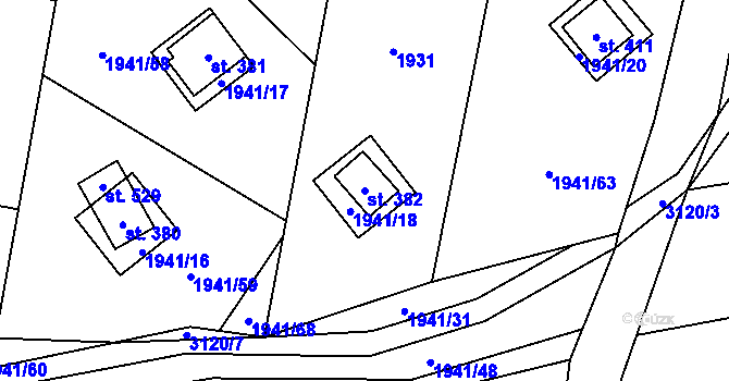 Parcela st. 382 v KÚ Vřesovice, Katastrální mapa