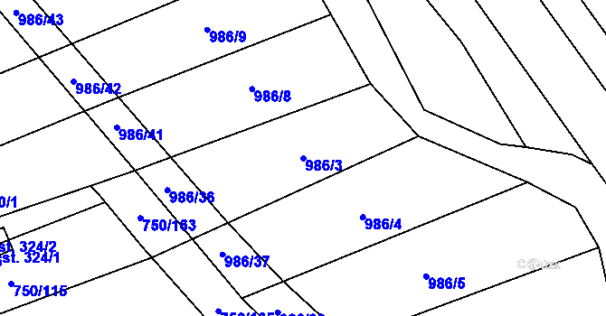 Parcela st. 986/3 v KÚ Vřesovice, Katastrální mapa