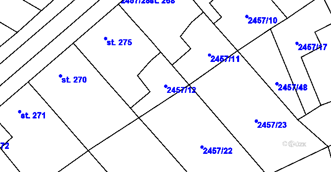 Parcela st. 2457/12 v KÚ Vřesovice, Katastrální mapa