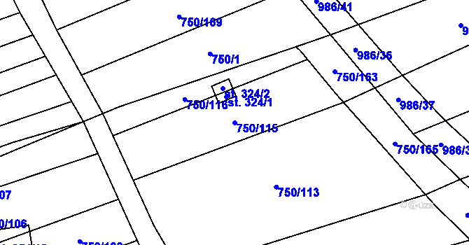 Parcela st. 750/115 v KÚ Vřesovice, Katastrální mapa