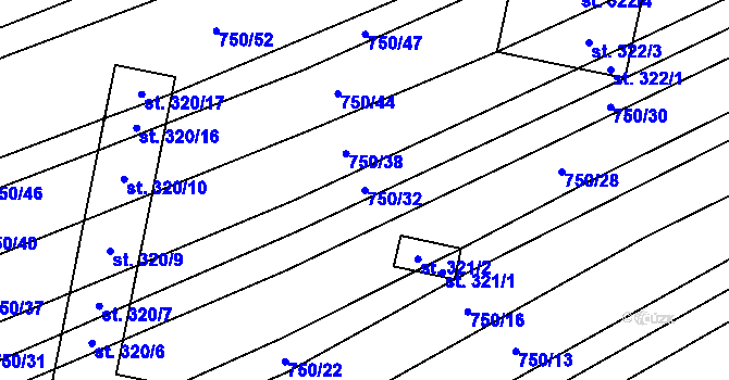 Parcela st. 750/32 v KÚ Vřesovice, Katastrální mapa