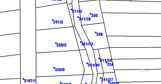 Parcela st. 311/32 v KÚ Vřesovice, Katastrální mapa