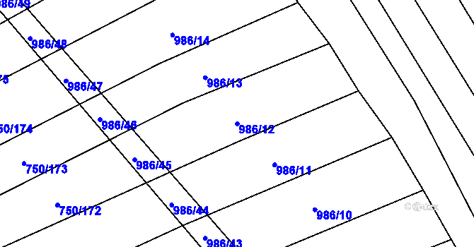 Parcela st. 986/12 v KÚ Vřesovice, Katastrální mapa
