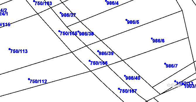 Parcela st. 986/39 v KÚ Vřesovice, Katastrální mapa