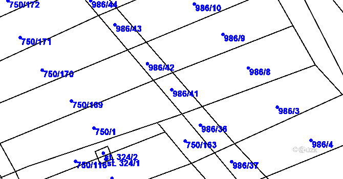 Parcela st. 986/41 v KÚ Vřesovice, Katastrální mapa