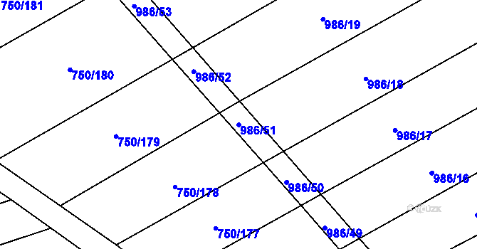 Parcela st. 986/51 v KÚ Vřesovice, Katastrální mapa