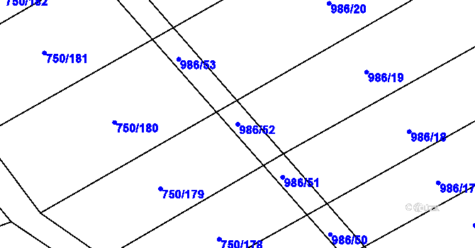 Parcela st. 986/52 v KÚ Vřesovice, Katastrální mapa
