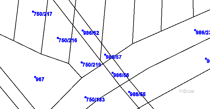 Parcela st. 986/57 v KÚ Vřesovice, Katastrální mapa