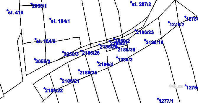 Parcela st. 2186/32 v KÚ Vřesovice, Katastrální mapa