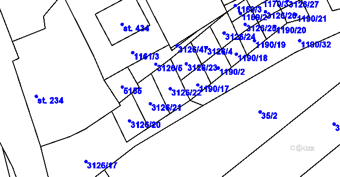 Parcela st. 3126/22 v KÚ Vřesovice, Katastrální mapa