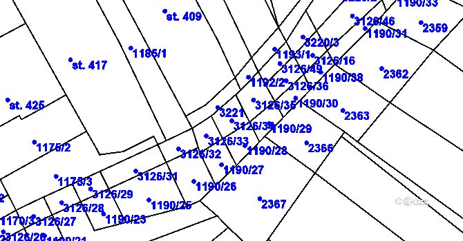 Parcela st. 3126/34 v KÚ Vřesovice, Katastrální mapa