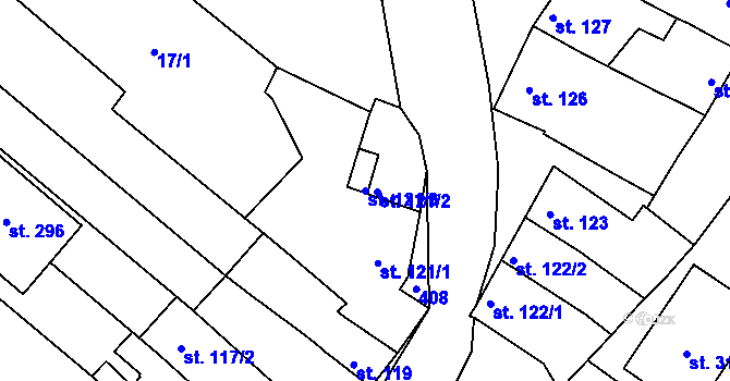 Parcela st. 121/3 v KÚ Vřesovice u Prostějova, Katastrální mapa