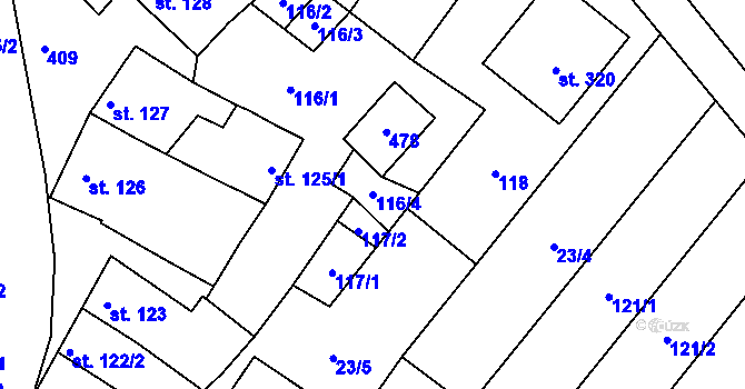 Parcela st. 116/4 v KÚ Vřesovice u Prostějova, Katastrální mapa
