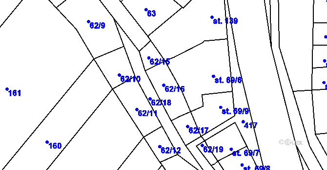 Parcela st. 62/16 v KÚ Vřesovice u Prostějova, Katastrální mapa