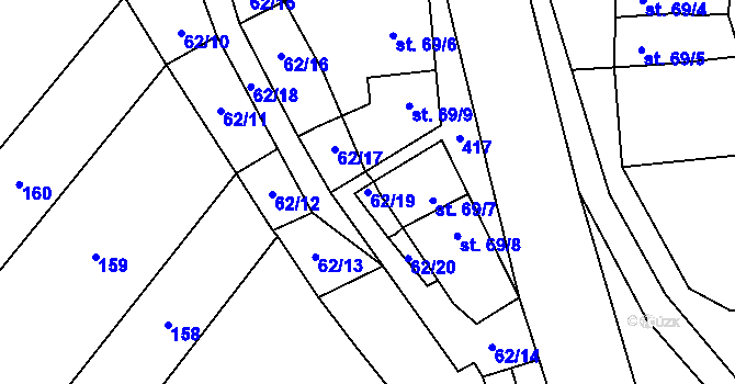 Parcela st. 62/19 v KÚ Vřesovice u Prostějova, Katastrální mapa