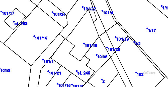 Parcela st. 101/18 v KÚ Vřesovice u Prostějova, Katastrální mapa