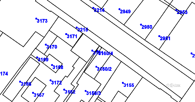 Parcela st. 3160/4 v KÚ Vsetín, Katastrální mapa