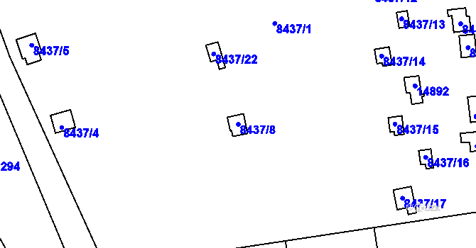 Parcela st. 8437/8 v KÚ Vsetín, Katastrální mapa