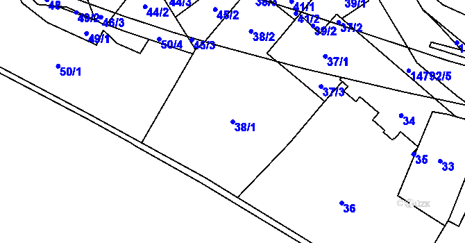 Parcela st. 38/1 v KÚ Vsetín, Katastrální mapa