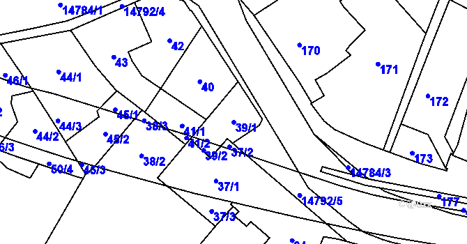 Parcela st. 39/1 v KÚ Vsetín, Katastrální mapa