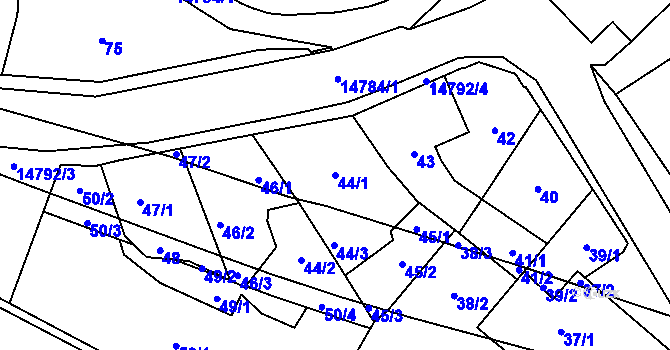 Parcela st. 44/1 v KÚ Vsetín, Katastrální mapa