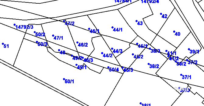 Parcela st. 44/2 v KÚ Vsetín, Katastrální mapa