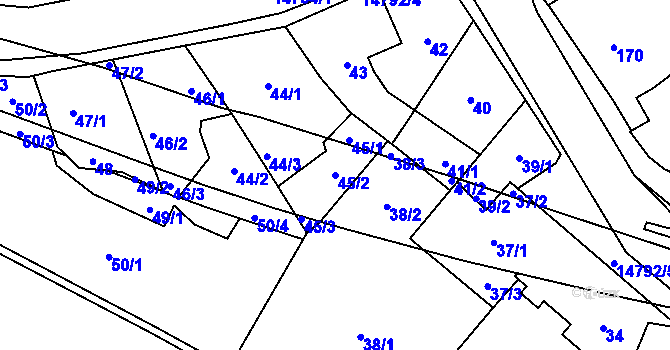 Parcela st. 45/2 v KÚ Vsetín, Katastrální mapa