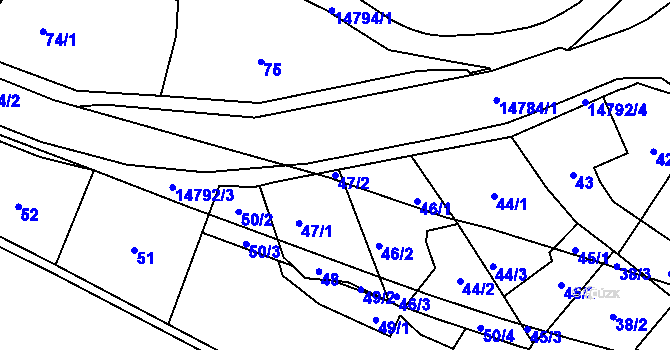 Parcela st. 47/2 v KÚ Vsetín, Katastrální mapa