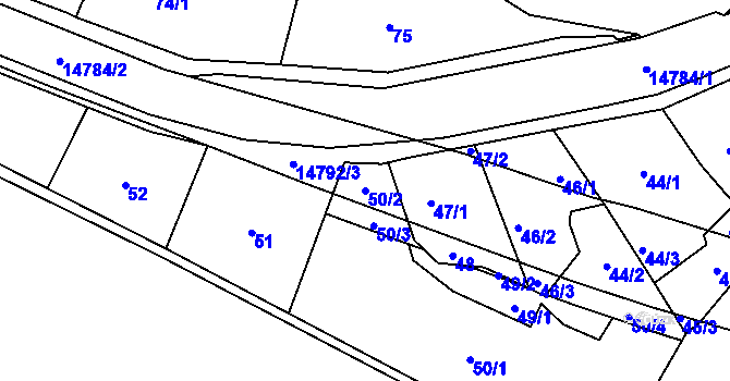 Parcela st. 50/2 v KÚ Vsetín, Katastrální mapa