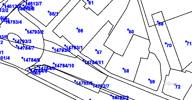 Parcela st. 57 v KÚ Vsetín, Katastrální mapa