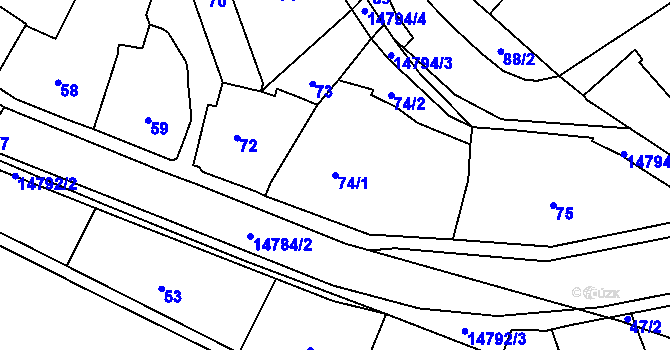 Parcela st. 74/1 v KÚ Vsetín, Katastrální mapa
