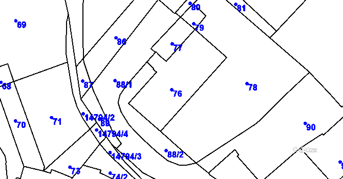 Parcela st. 76 v KÚ Vsetín, Katastrální mapa
