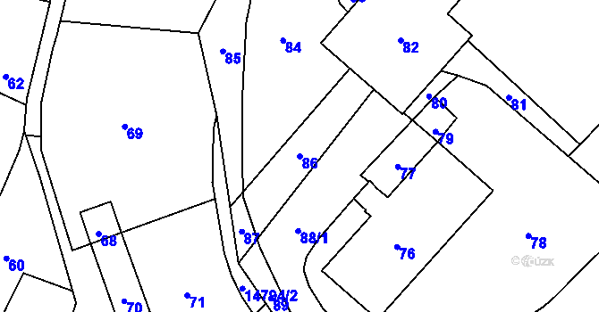Parcela st. 86 v KÚ Vsetín, Katastrální mapa